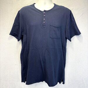 Cotton Citizen Supima Henley T-Shirt USA Made Mens Large Blue Pocket Lightweight